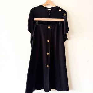 Zara Women's Black A-line Skirt and Top Set with Golden Buttons Size Small